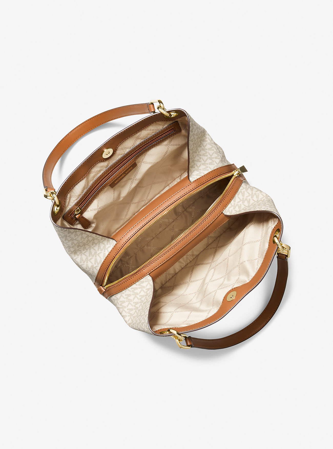 Kensington Stor Tote Bag med Signaturlogo – VANILJE/EIKORN
