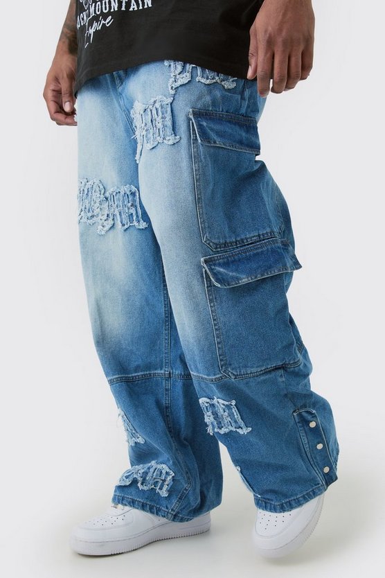 Plus lockere Cargo-Jeans mit Bm-Applikation und Taschen
