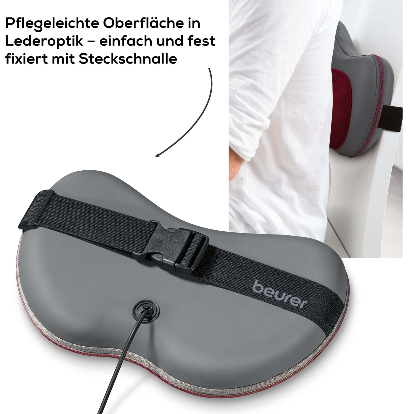 Beurer Shiatsu-Massagekissen MG 149-Fixierbares Massagekissen in ergonomischen Design, Licht- & Wärmefunktion