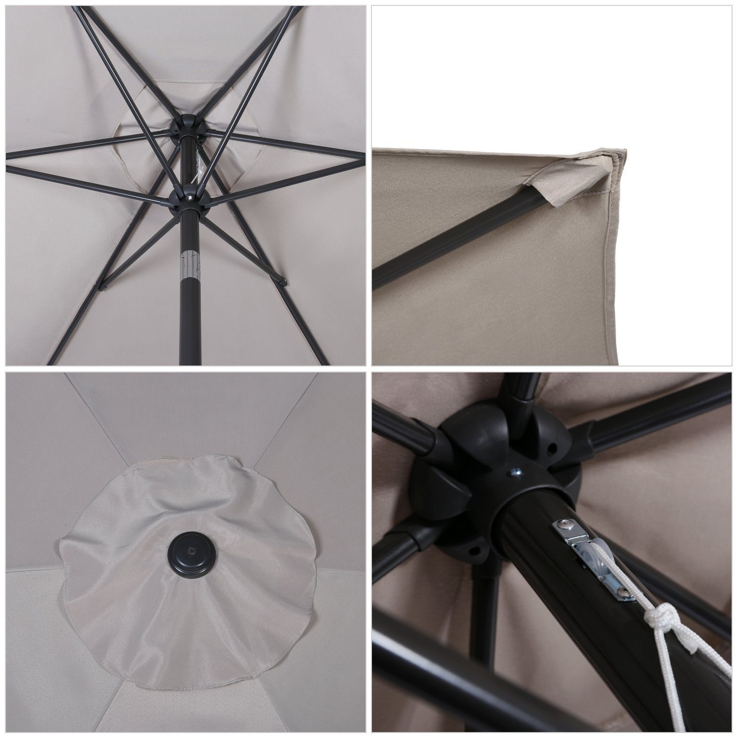 Sekey Sonnenschirm 270 cm Aluminium Sonnenschirm Kurbel mit Holzmaserung