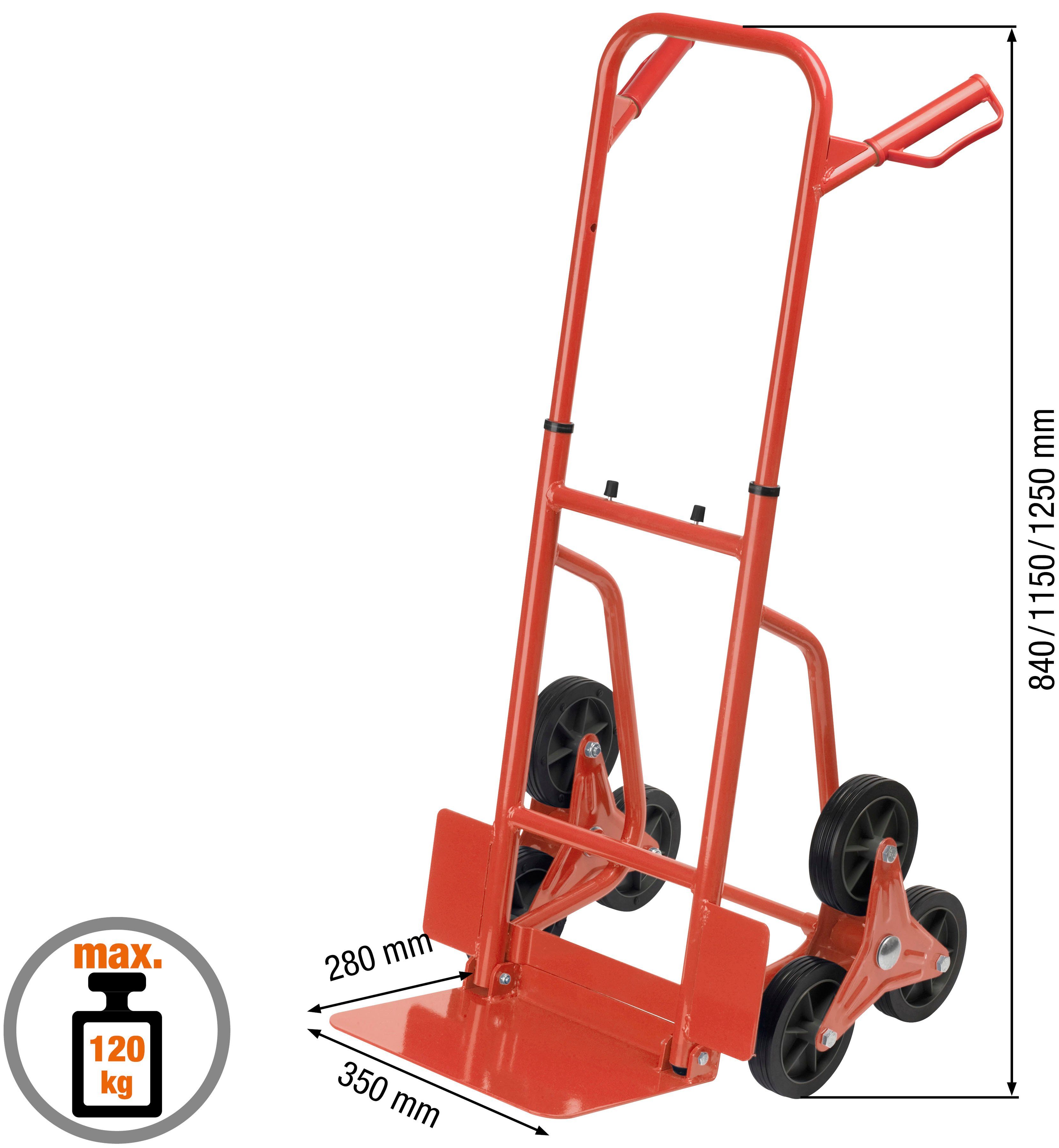meister Treppensackkarre Stufen-Sackkarre / 8985750, 120 kg Tragkraft, 3x3 Treppensteiger, klappbare Ladefläche