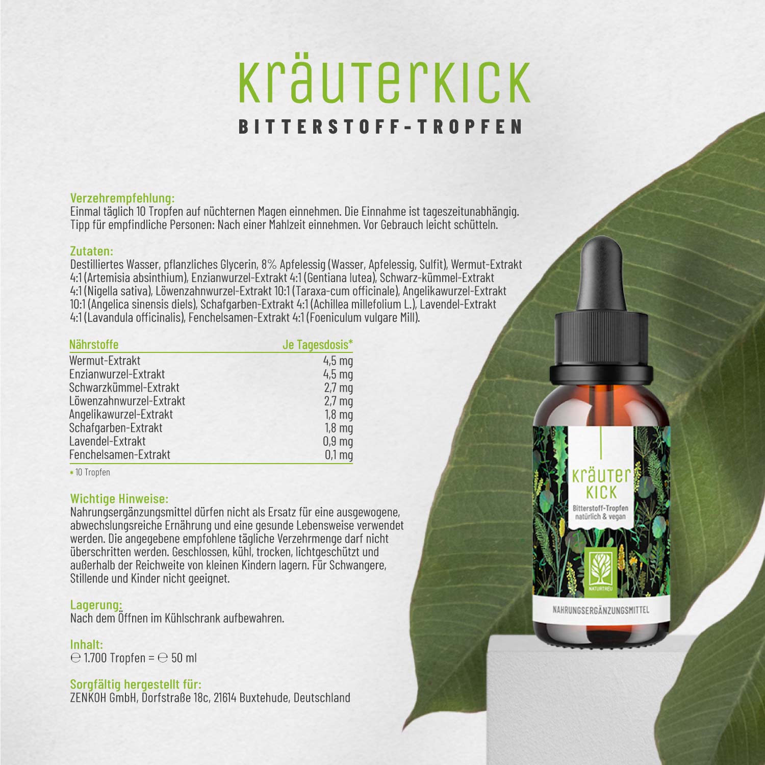 Bitterstoff Tropfen alkoholfrei - Kräuterkick - NATURTREU®
