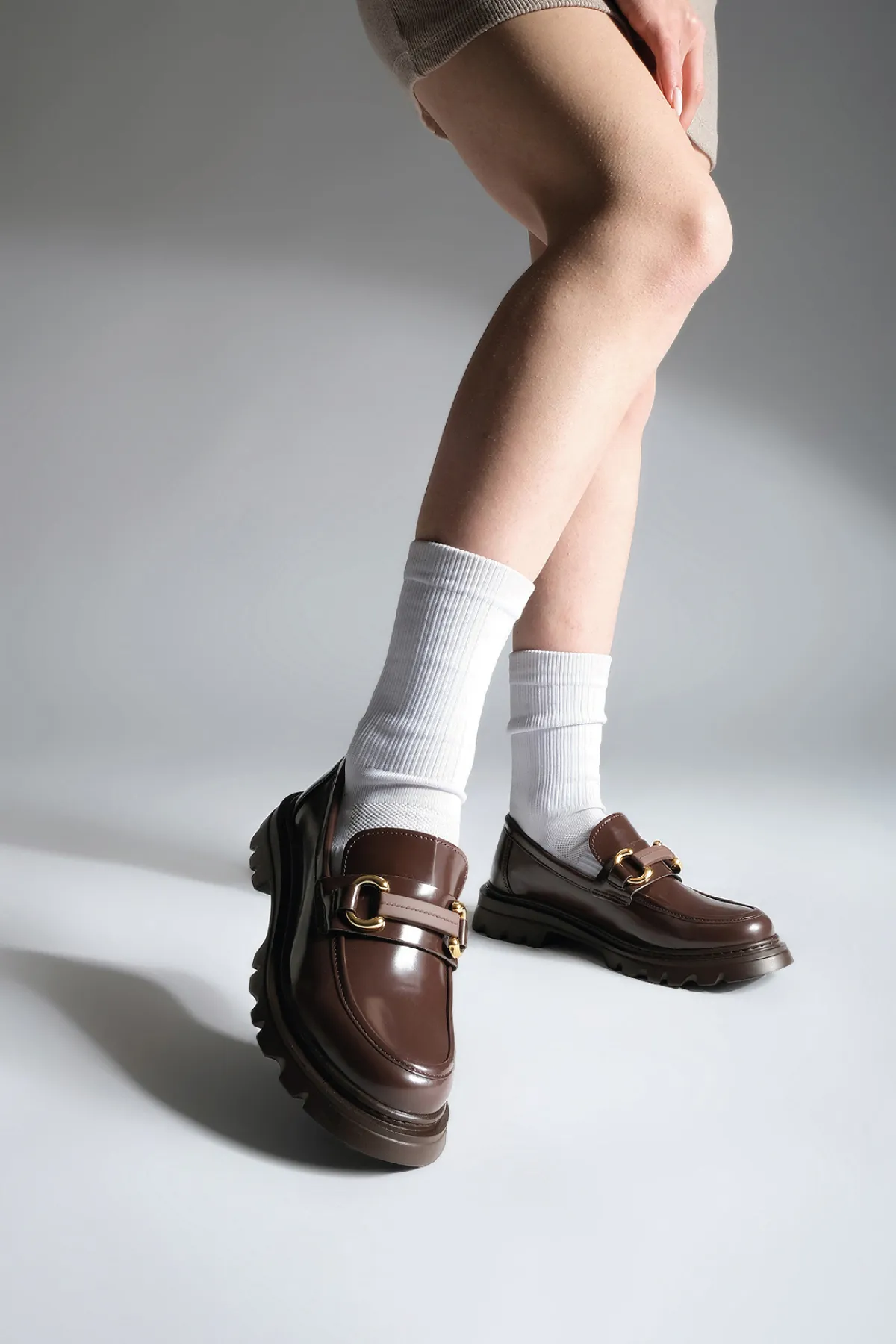 Marjin  Damen-Loafer mit hoher Sohle und Schnalle, Freizeitschuhe, Kinles, Braun
