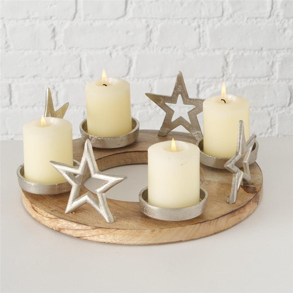 BOLTZE Adventskranz Jannow Rund Holz Stern 30 cm, Kerzenleuchter Kerzenhalter
