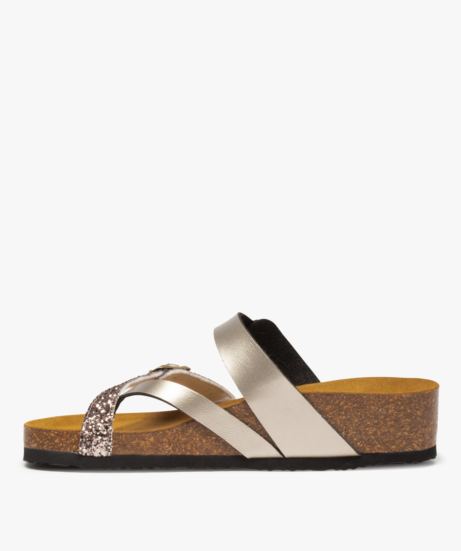 Mules femme avec brides scintillantes et pailletées bronze | GEMO