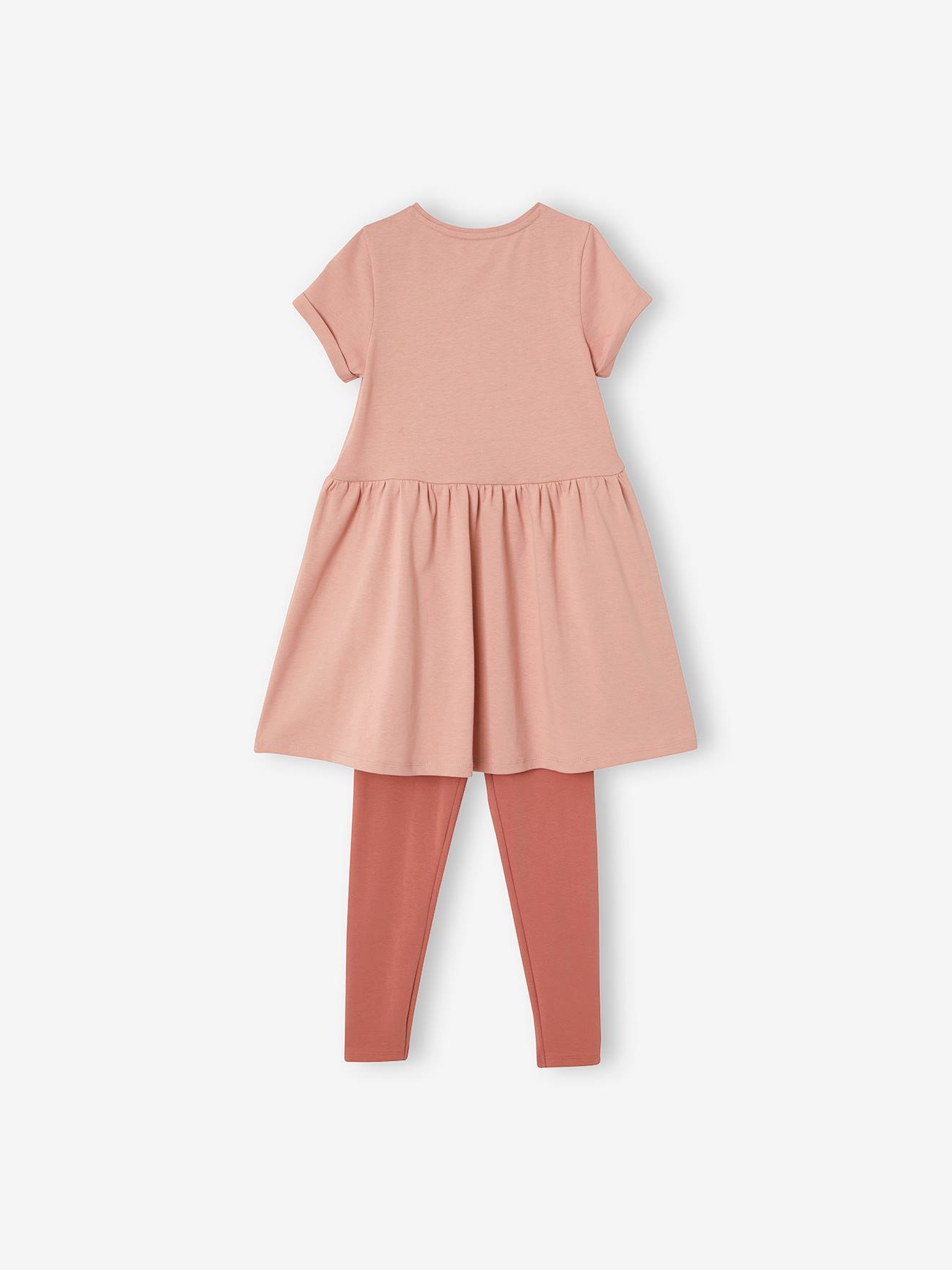 Ensemble 2 pièces robe et legging fille détails irisés vert émeraude