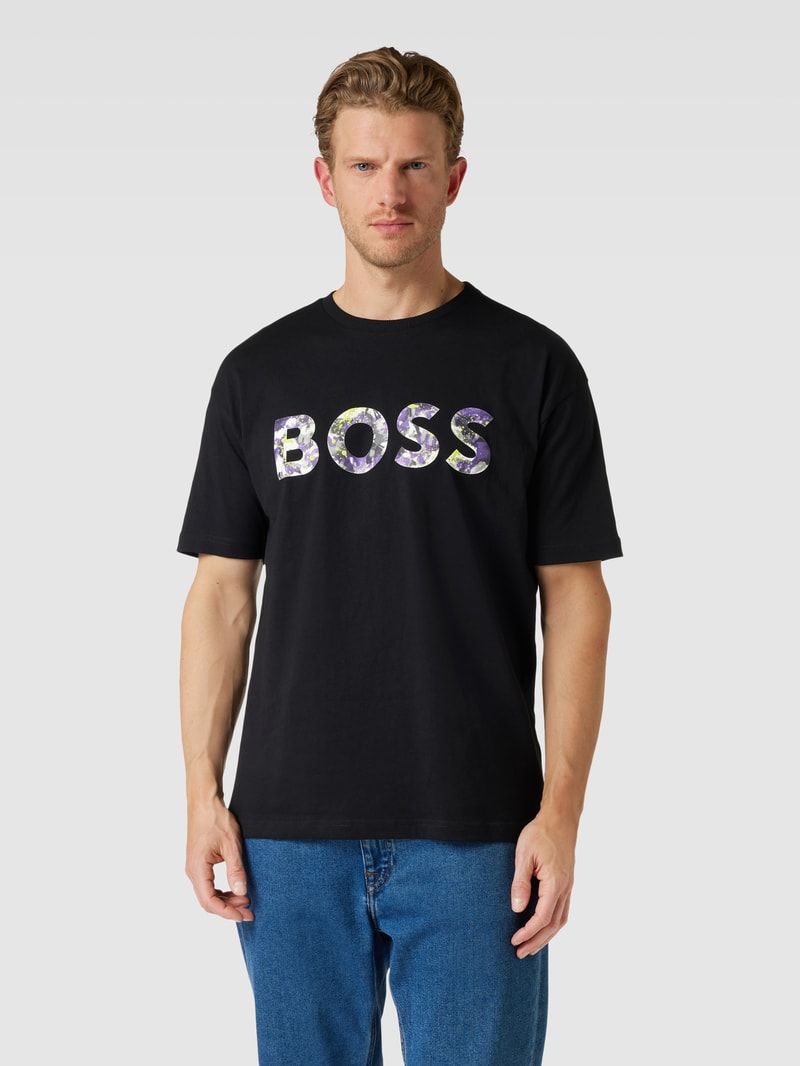 T-Shirt mit Logo-Print Modell 'Lotus' in schwarz