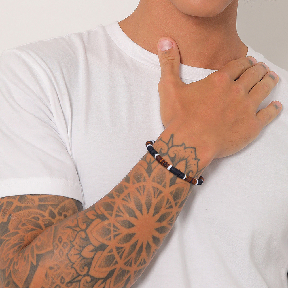 KUZZOI KUZZOI Bracelet Hommes Heishi Perles Vintage Surfer en argent sterling 925 Bracelet