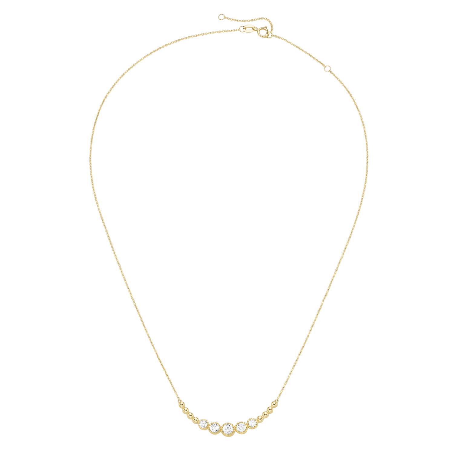 Collier mit Zirkonia & Kugeln im Bogen in verschiedenen Größen. Gold 375