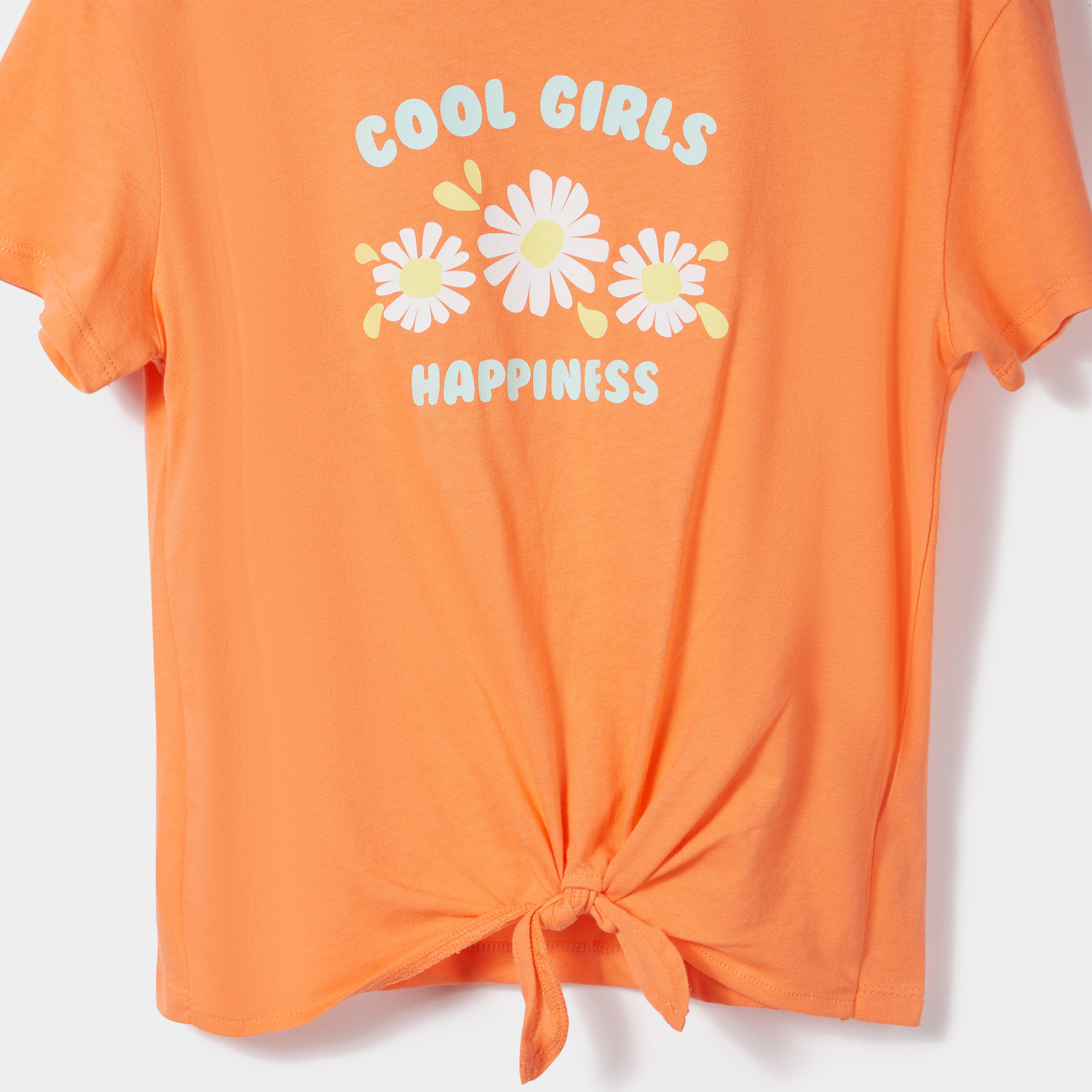 T-shirt manches courtes noué orange corail fille | La Halle