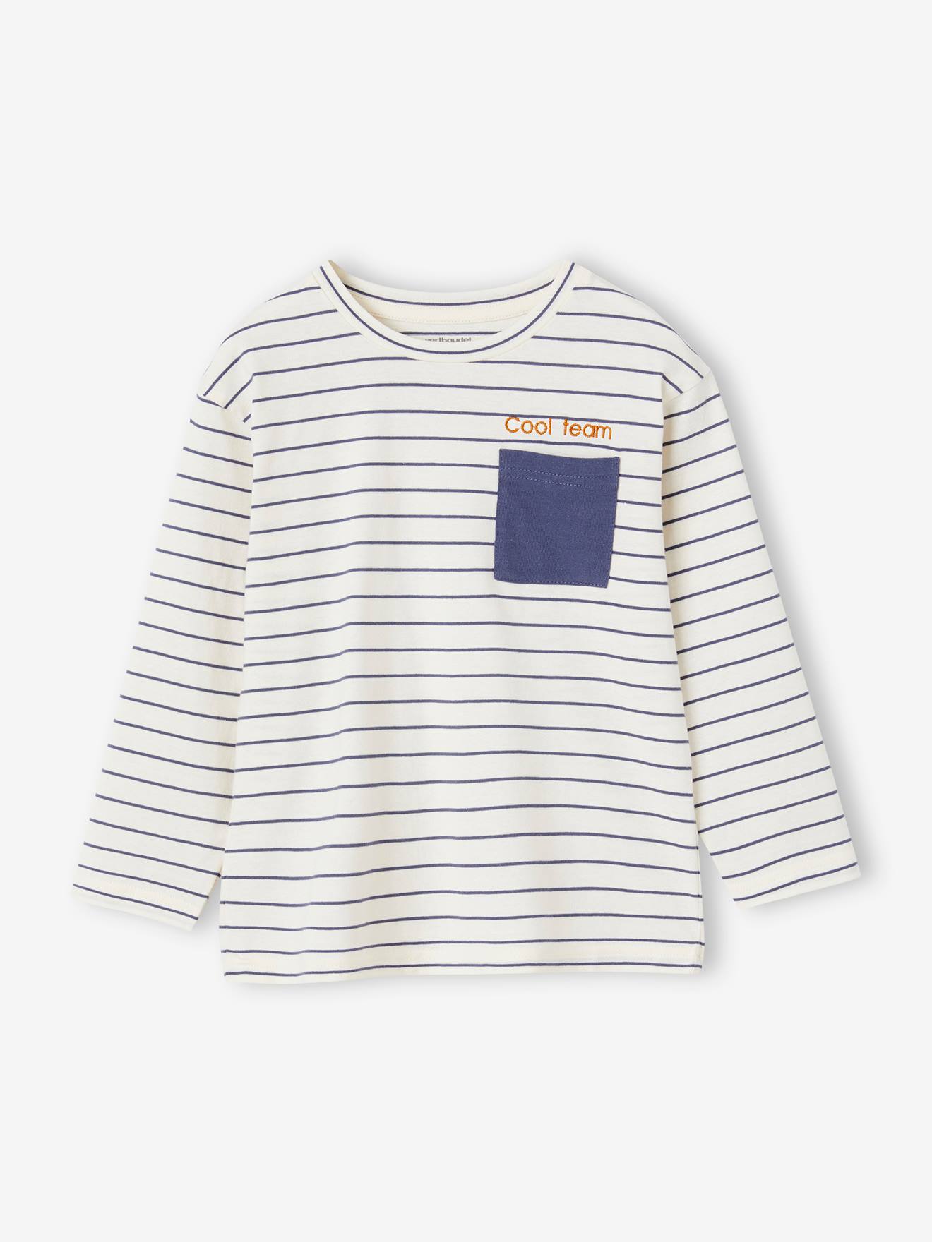 Vertbaudet Jungen Ringelshirt mit Recycling-Baumwolle, personalisierbar - schieferblau