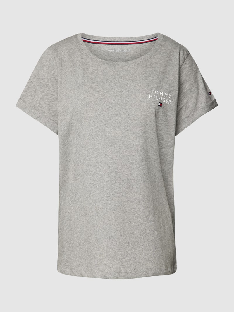 Regular Fit Pyjama-Oberteil mit Label-Print in hellgrau meliert