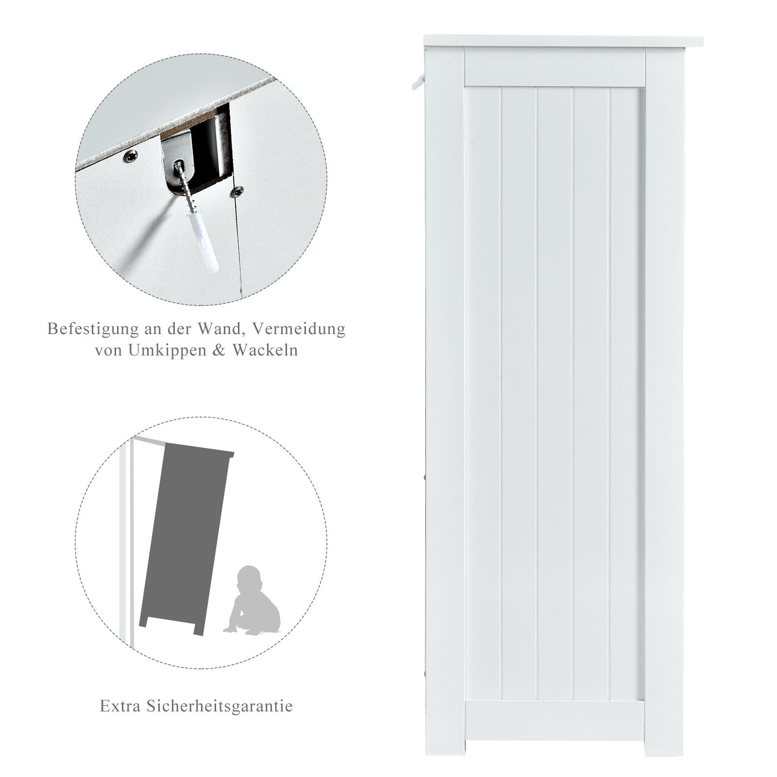 COSTWAY Badkommode, 3 Schubladen, mit verstellbarer Ablage, 30 x 60 x 81 cm