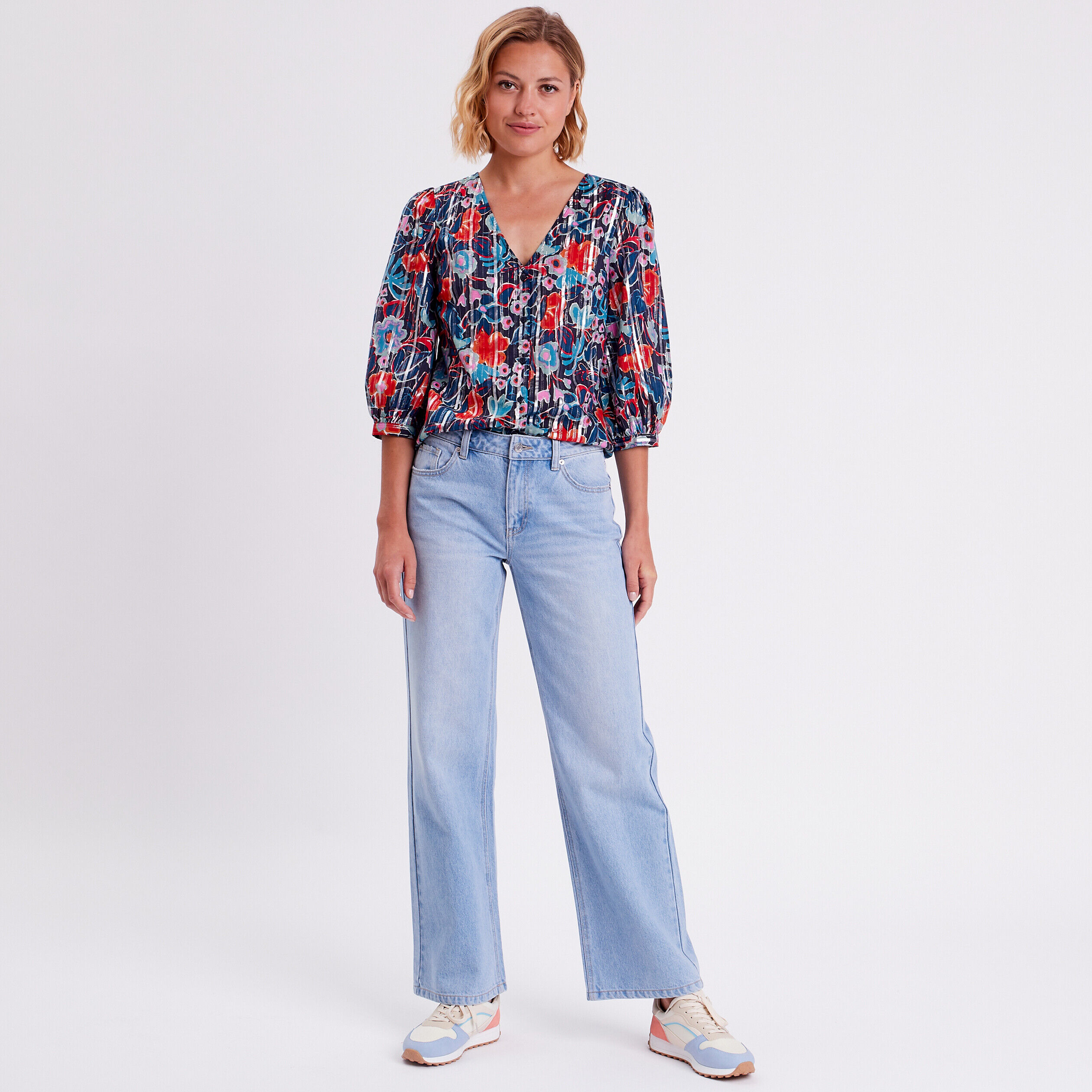 Chemise manches 3/4 bleu marine femme | Cache Cache