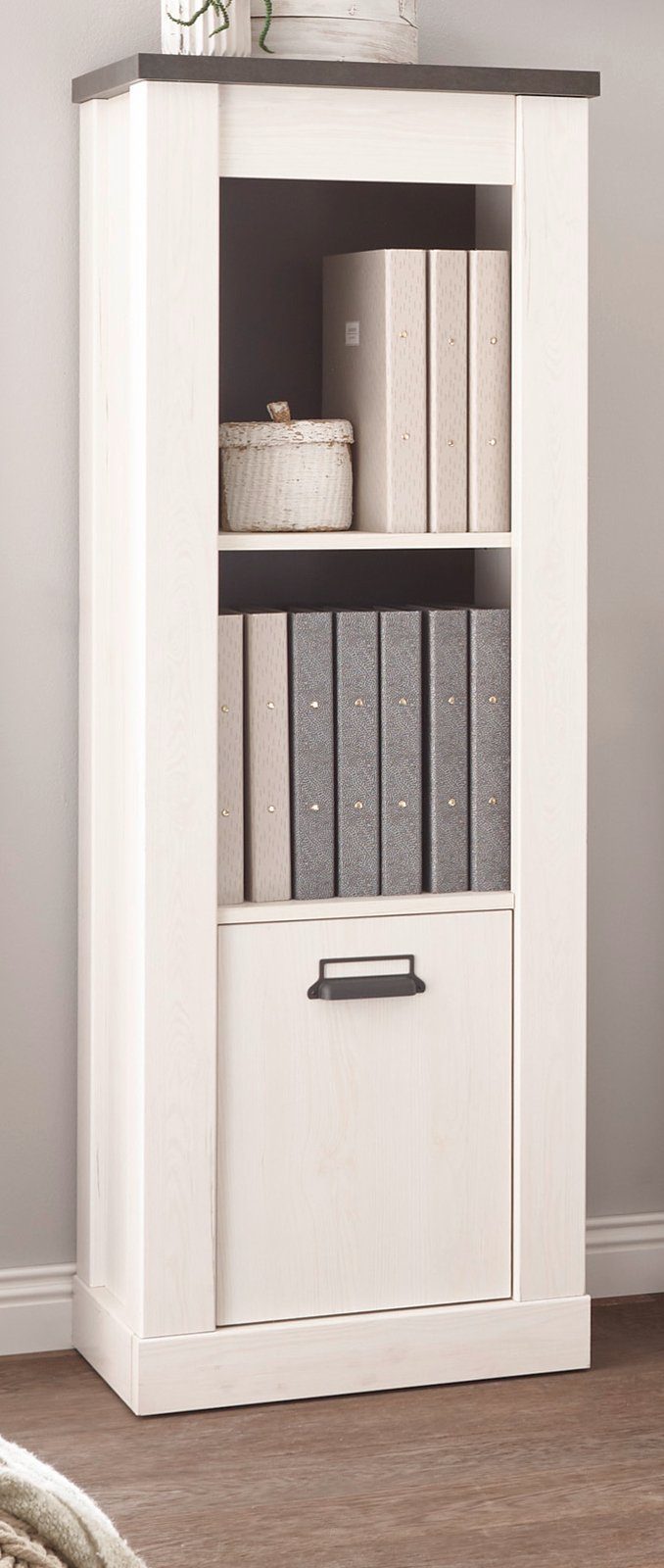 Furn.Design Aktenregal Stove, Regalschrank in Pinie weiß Landhaus 51 x 146 cm, Soft-Close