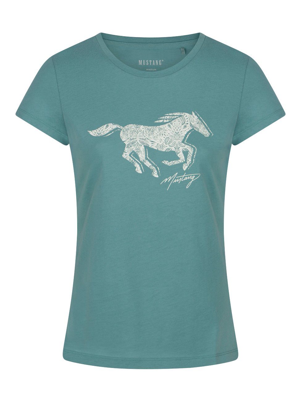 MUSTANG T-Shirt Damen Logo Printshirt Alexia C Logo Slim Fit (4-tlg) Basic Kurzarm Tee Shirt mit Rundhalsausschnitt aus 100% Baumwolle