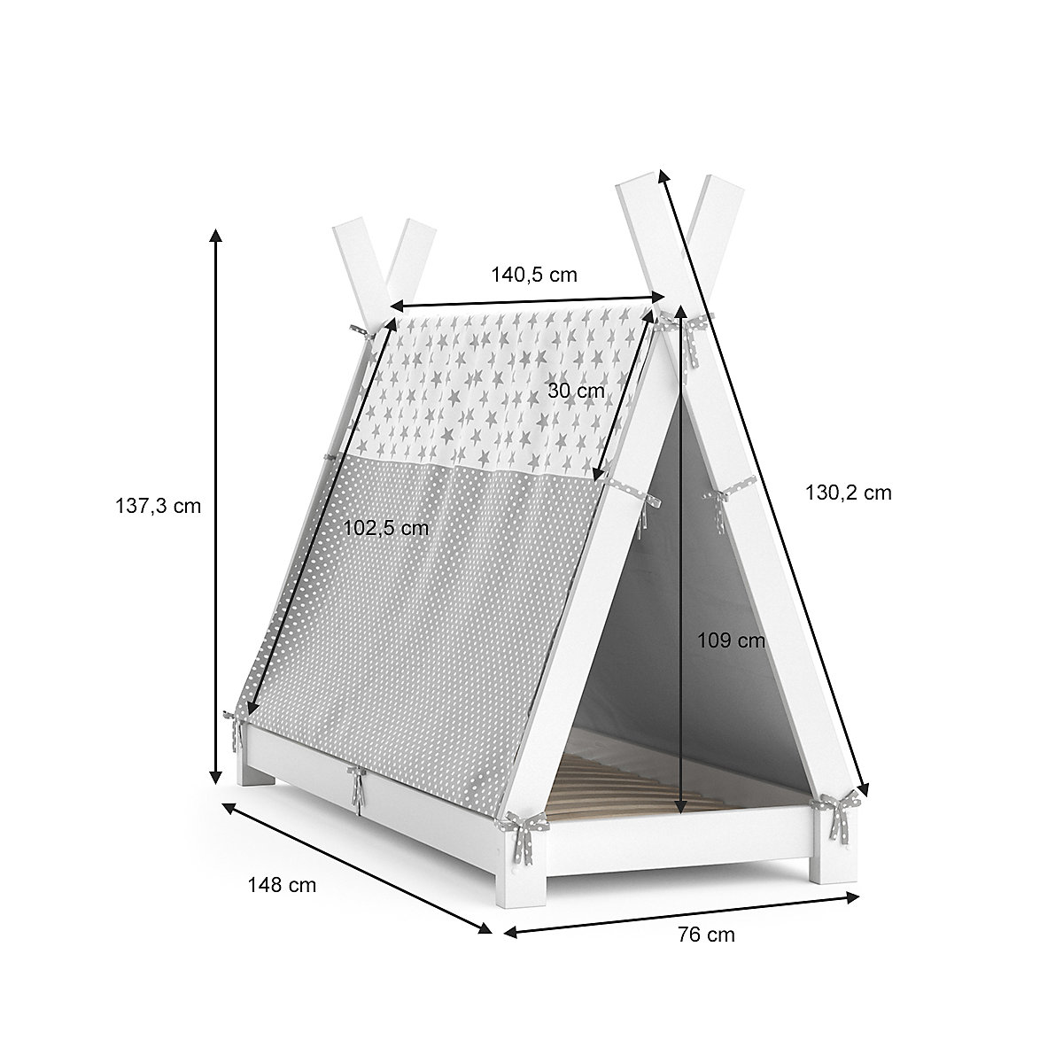 Kinderbett Hausbett Tipi + Überwurf 70x140cm Indianerzelt Indianerbett
