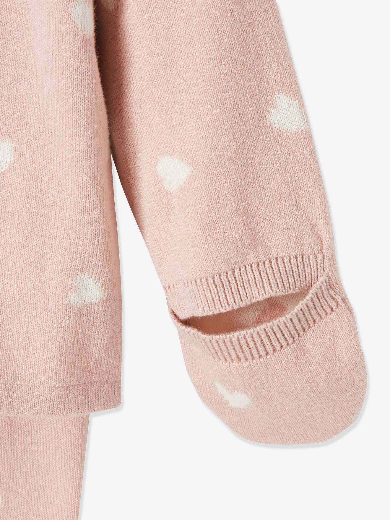 Ensemble 4 pièces bébé : pull + pantalon + bonnet + moufles gris clair chiné