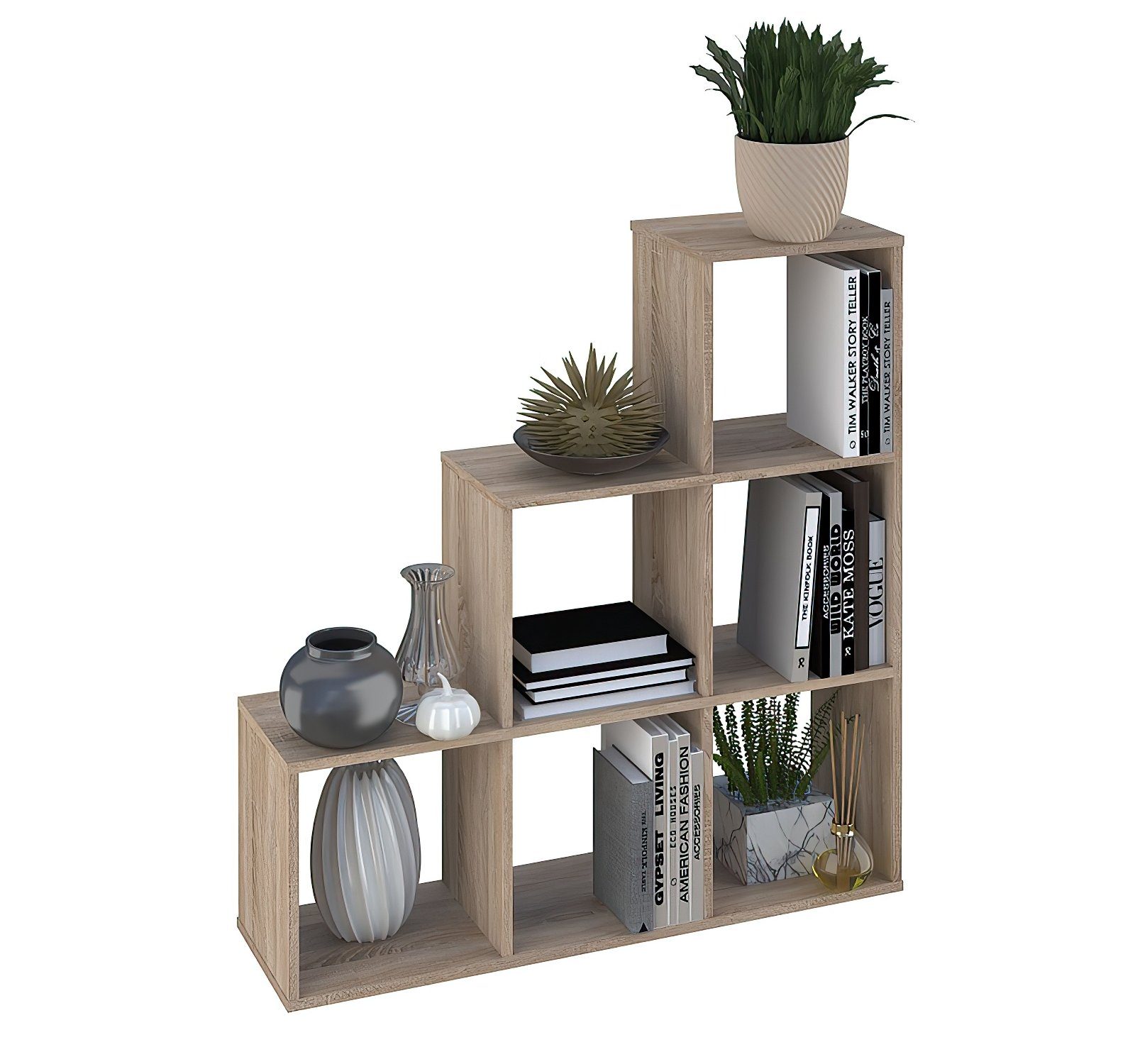 Polini Home Raumteilerregal Polini Home Treppenregal Stufenregal Raumteiler Regal eiche 6 Fächer