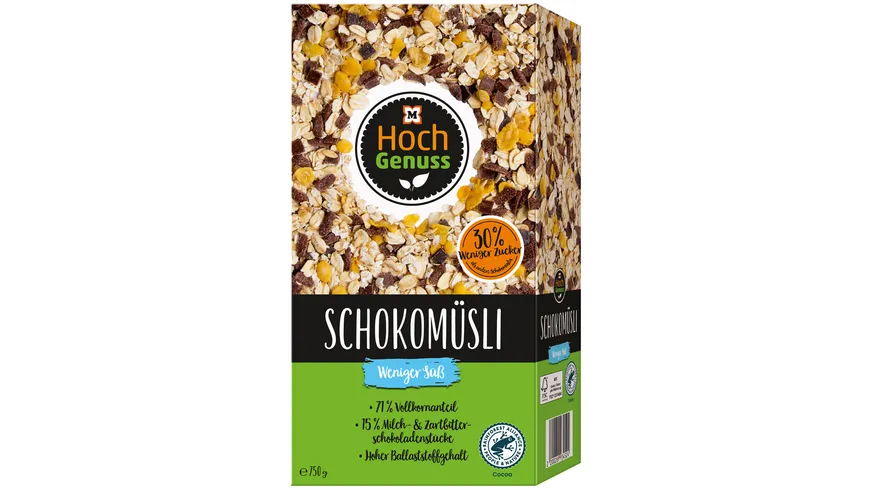 Hochgenuss Schoko Müsli weniger Süß 750 g