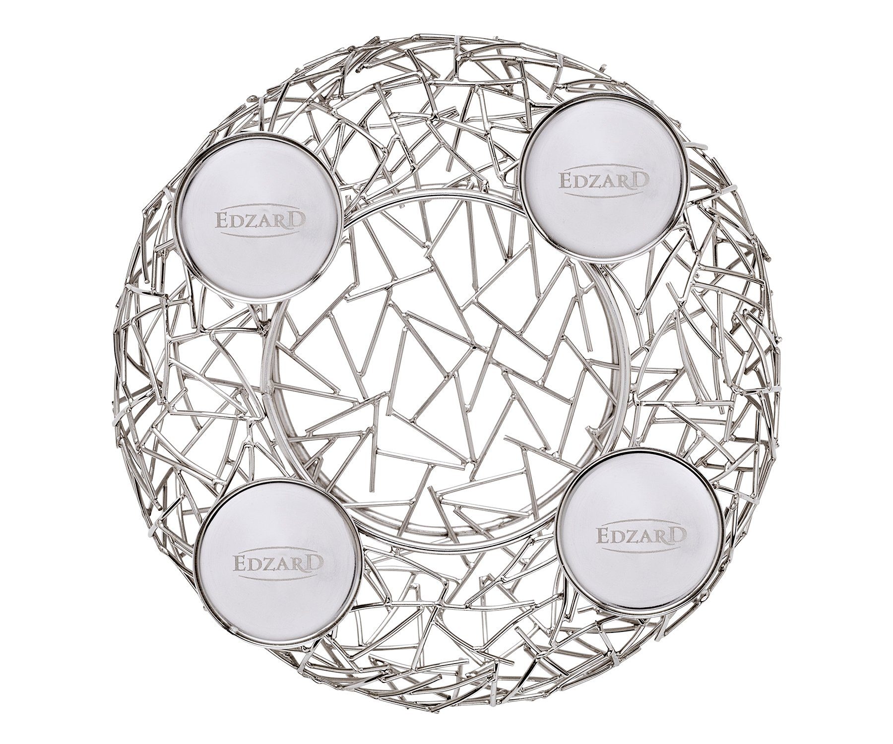 EDZARD Adventskranz Milano M, (28 cm) Kerzenhalter für Stumpenkerzen, Adventsleuchter als Weihnachtsdeko für 4 Kerzen á Ø 6 cm, Kerzenkranz als Tischdeko mit Silber-Optik, vernickelt