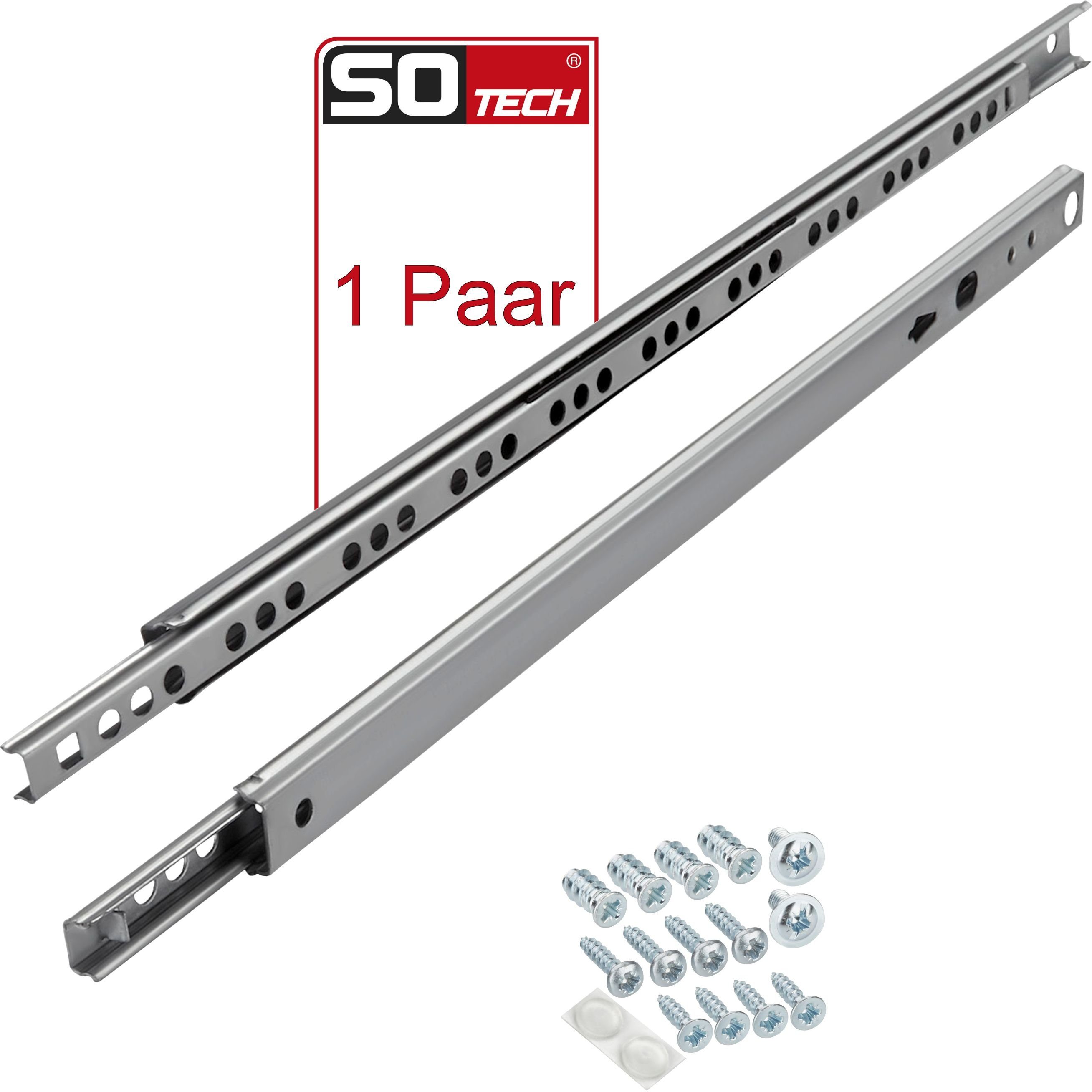 SO-TECH® Auszug Kugelauszug Teilauszug KT1-10-H17-NF-MS, Länge 278 mm, 1 Paar inkl. Montageschrauben-Set