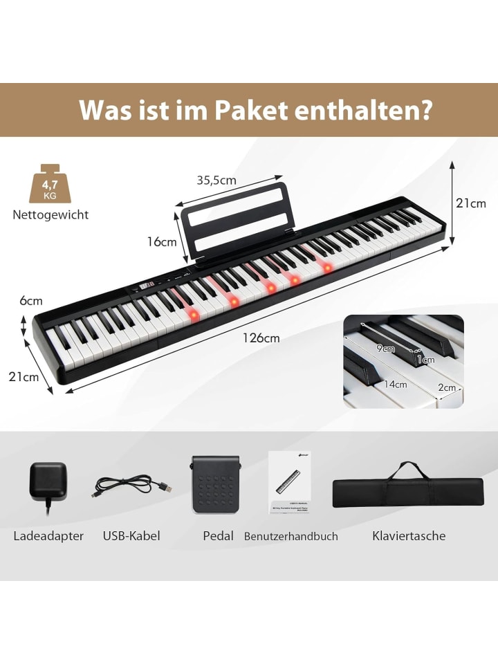 COSTWAY Elektroklavier 88 Tastatur in Weiß günstig kaufen 128 cm