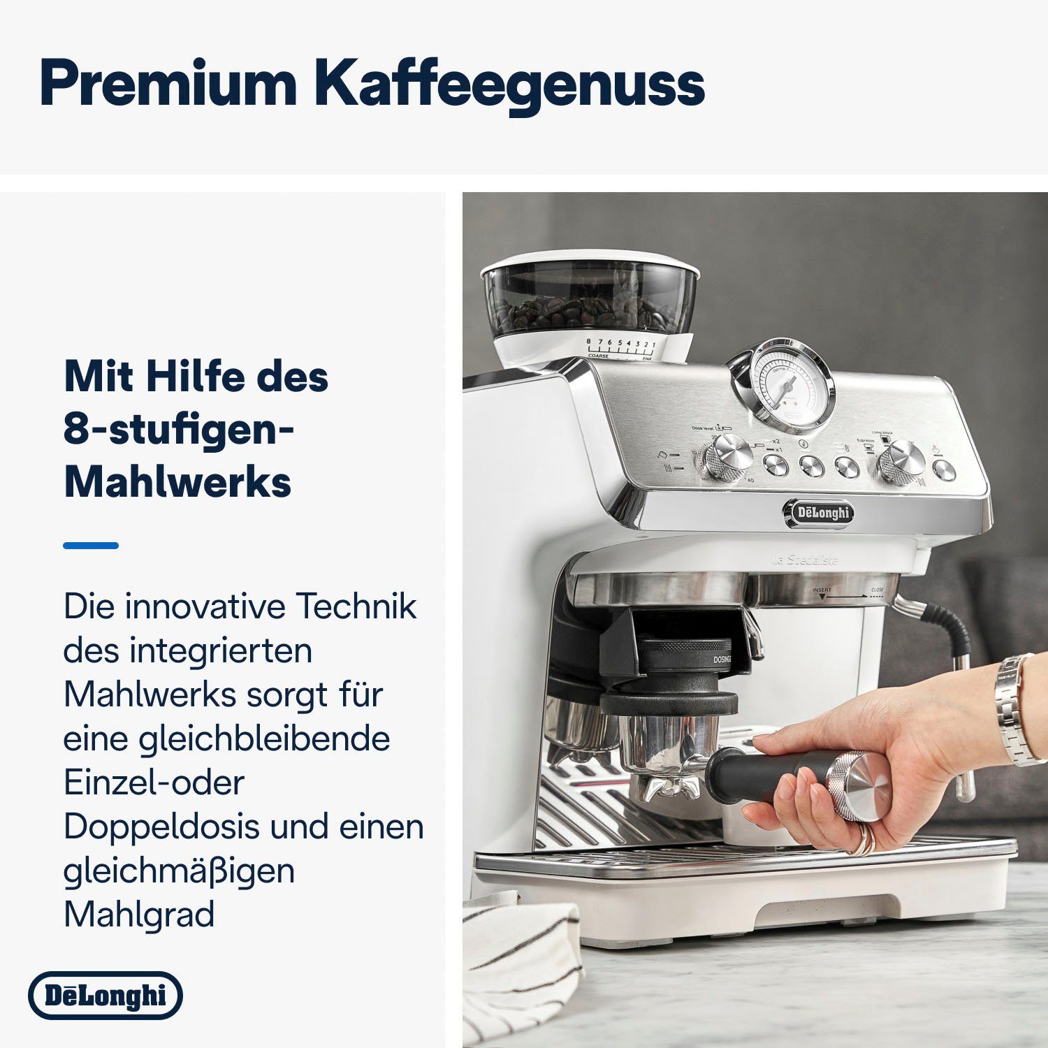 De'Longhi Siebträgermaschine LaSpecialista Arte EC9155.W, weiß, mit MyLatte Art System