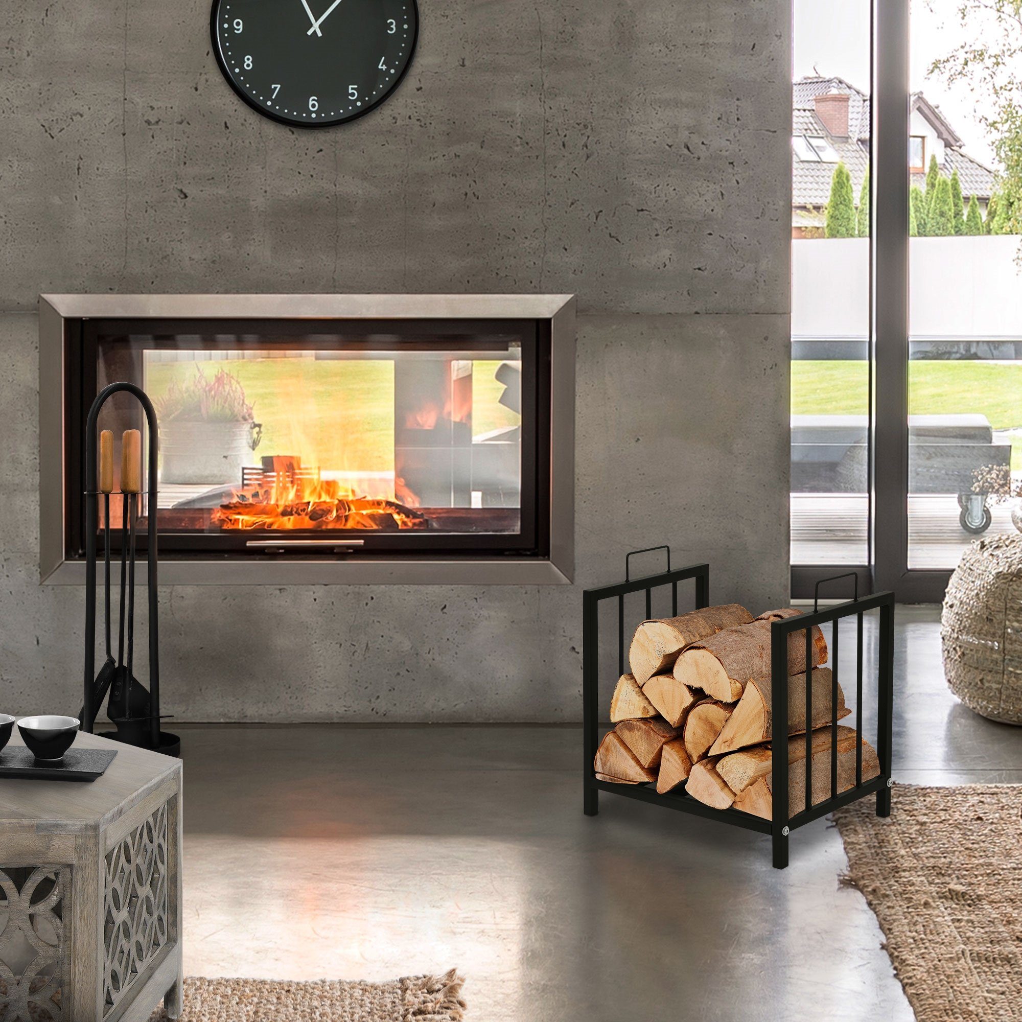 ML-DESIGN Kaminholzregal Brennholzregal Holzaufbewahrung Kaminholzständer Kaminholzhalter, BxTxH:33x43x46 cm, Schwarz 43x46x33cm rechteckig Metall Innen/Außen