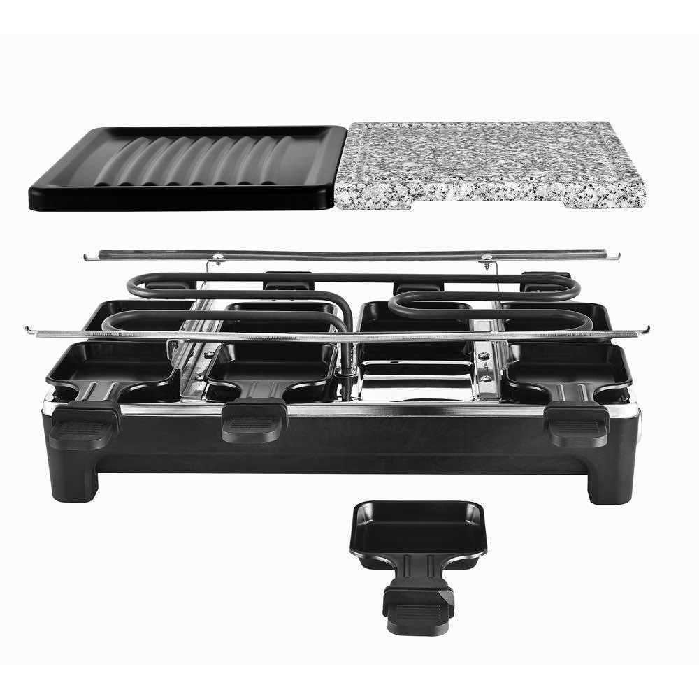 KESSMANN Raclette Raclette Grill mit Pfännchen elektrisch 8 Personen Inkl. 8 Spachteln &, 8 Raclettepfännchen, 1200,00 W, Grill & Granit Platte antihaft Grillplatte mobil Campinggrill Pfanne