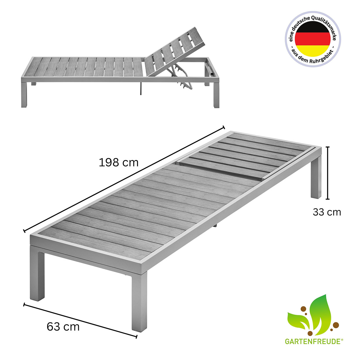 Weles Gartenfreude Aluminium Sonnenliege Barbados grau