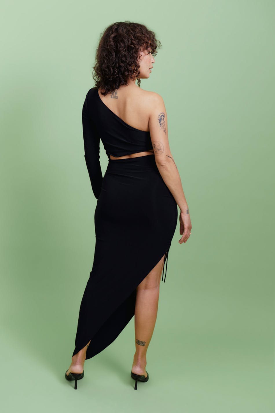 Drawstring one shoulder dress