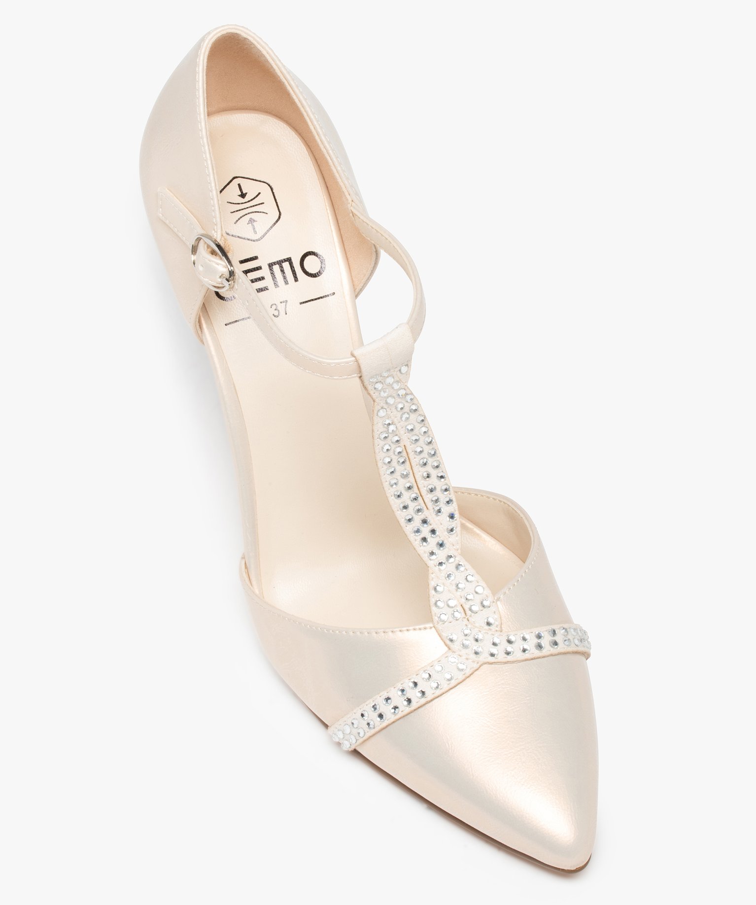 Escarpins femme irisés à bout pointu et strass beige | GEMO
