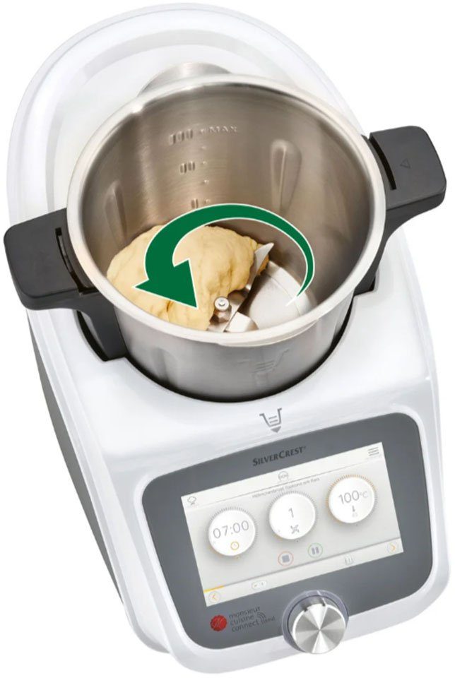 SilverCrest Küchenmaschine mit Kochfunktion Monsieur Cuisine connect trend SKMC 1200 F6, 7 Zoll Farbdisplay, 800,00 W