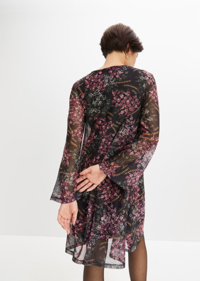 Mesh-Kleid mit Rüschen