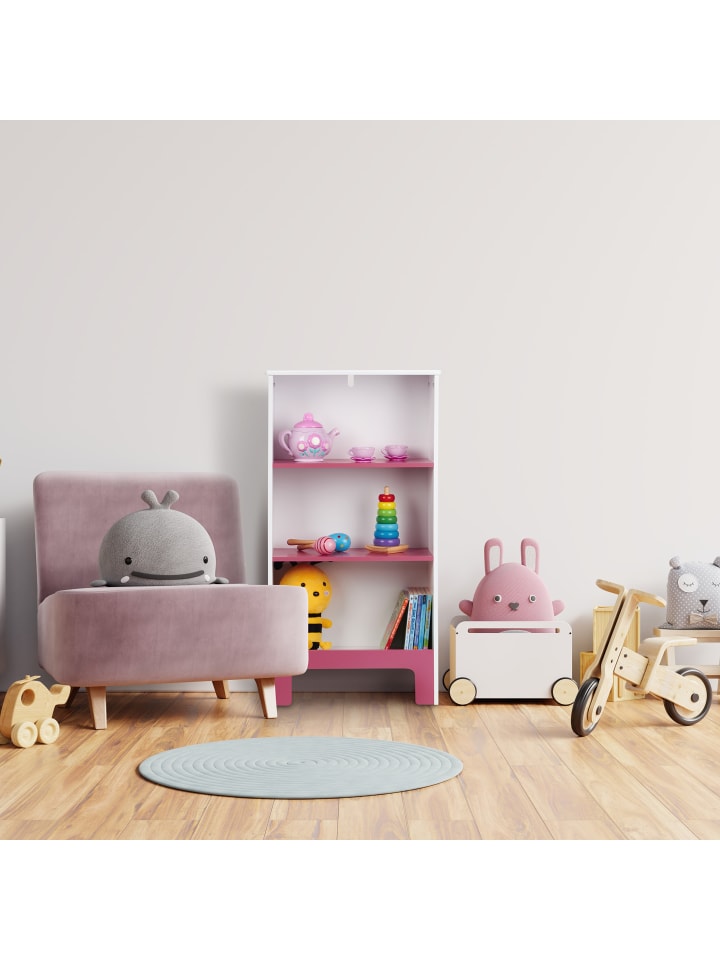 relaxdays Kinderregal in Weiß/ Rosa - (B)48 x (H)91 x (T)24 cm günstig kaufen onesize