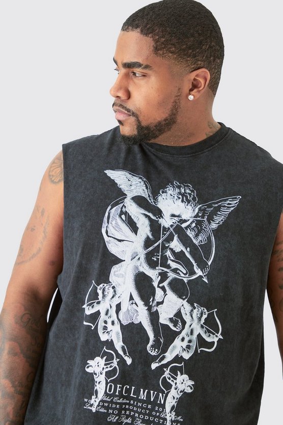Plus graues Renaissance Tanktop mit Acid-Waschung