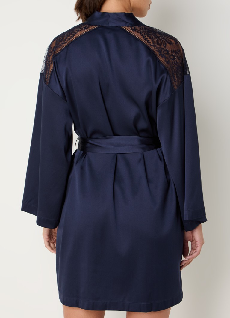 Kimono de mătase Aubade Midnight Whisper cu dantelă