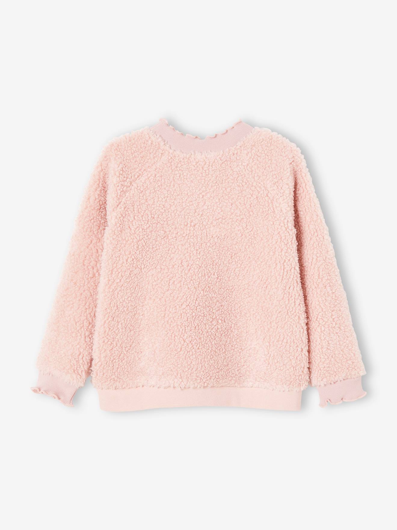 Sweat en sherpa fille finitions fantaisie beige