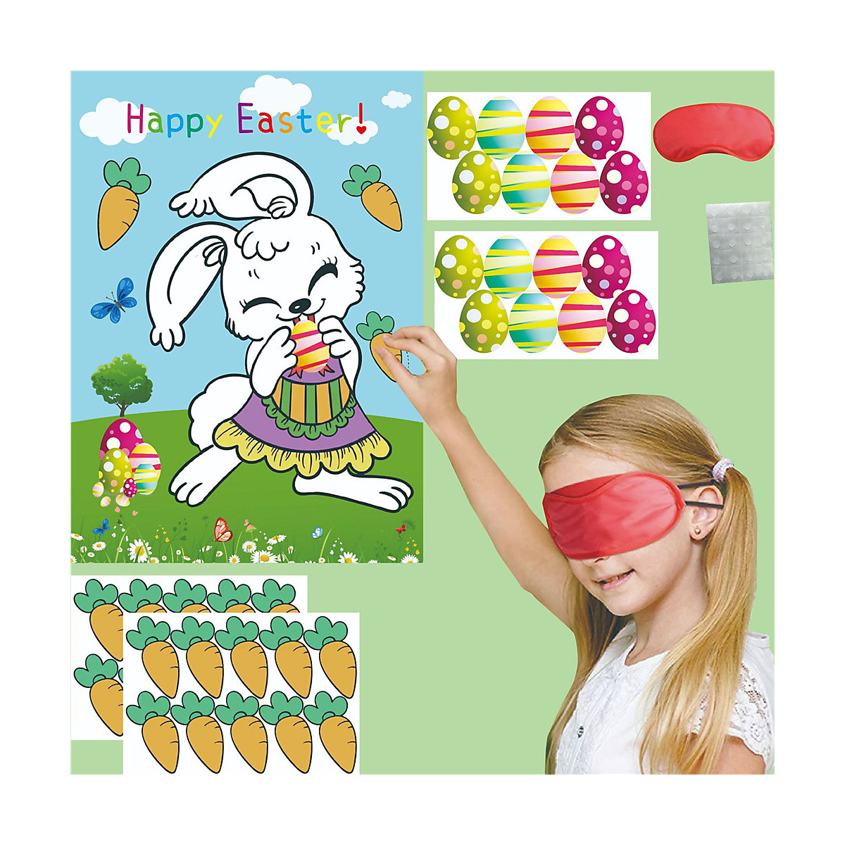 Ostern Spiel Osterhasen Poster mit 24 Aufkleber Mitgebsel für Kinder