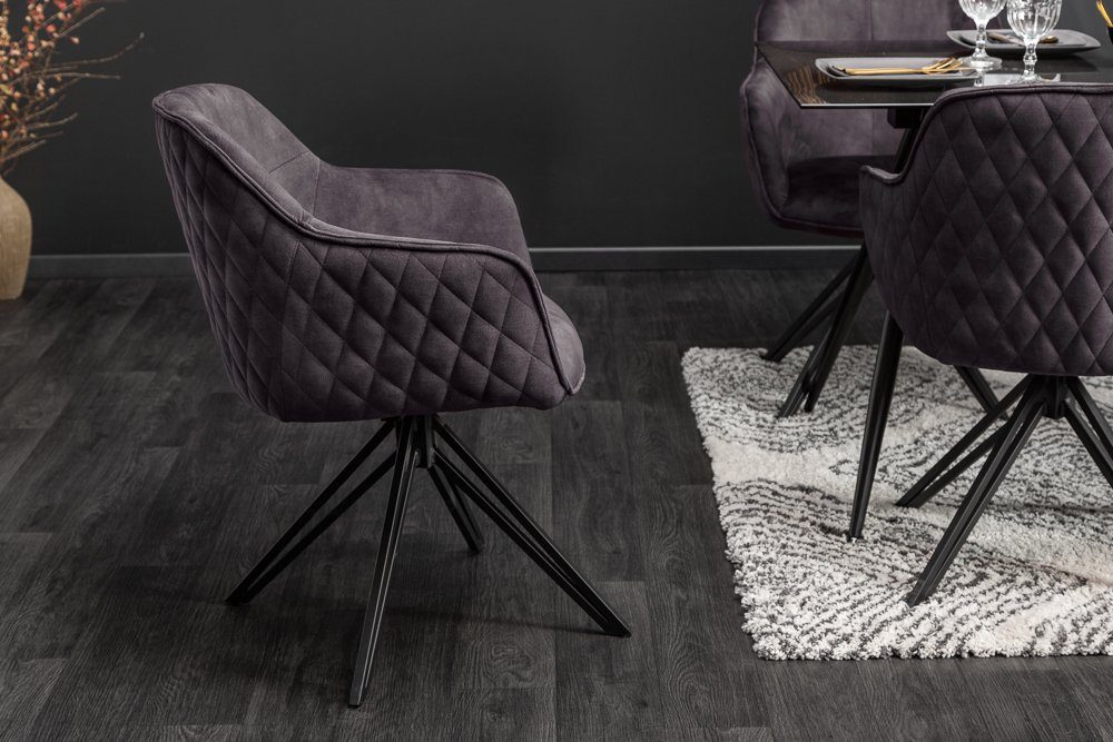 riess-ambiente Polsterstuhl EUPHORIA dunkelgrau / schwarz (Einzelartikel, 1 St), Esszimmer · Samt · Metall · mit Armlehne · 180° drehbar · Retro