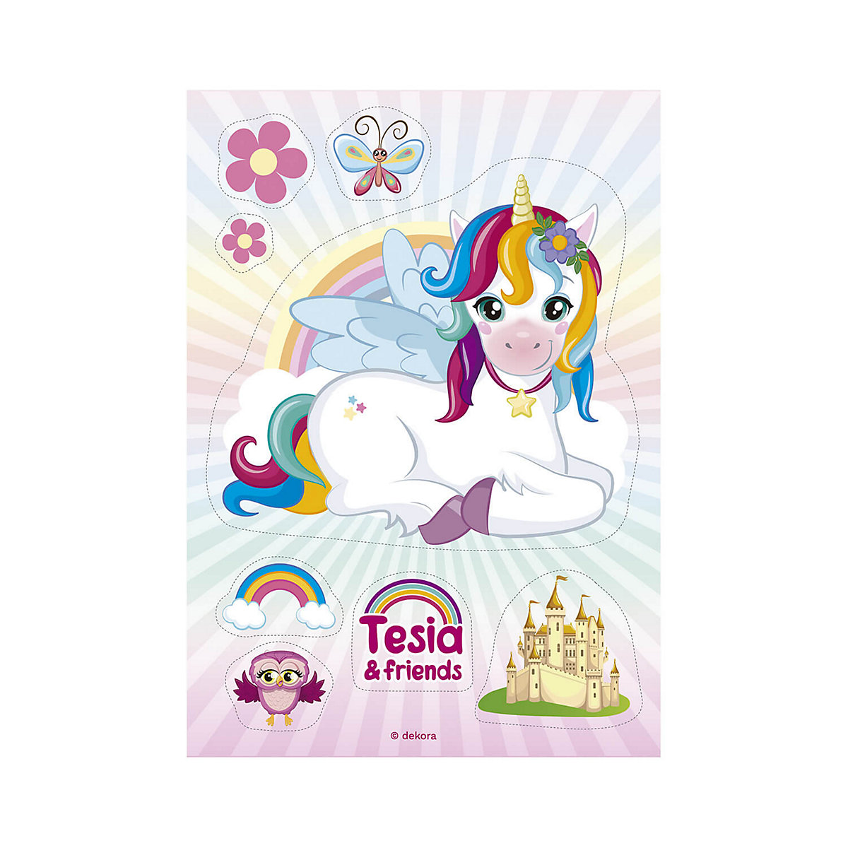 Essbare Tortendeko Einhorn Tesia mit Mini-Tortenauflegern