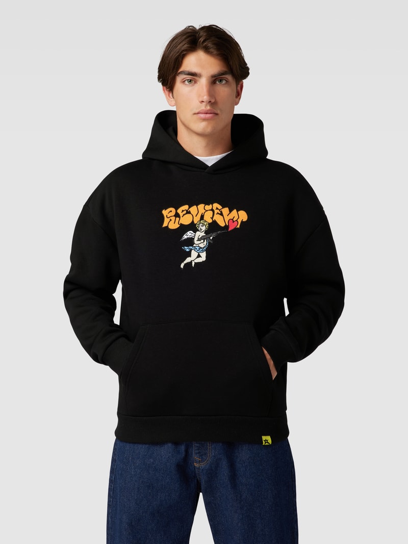 Hoodie aus Baumwoll-Mix mit Label-Detail in schwarz