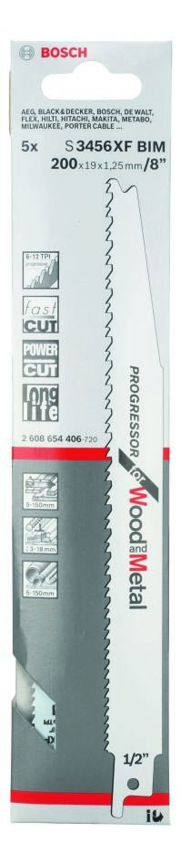 Bosch plavi pribor 2608654406 S3456XF List za recipročnu pilu Progressor za drvo i metal 200 mm 5 dijelova