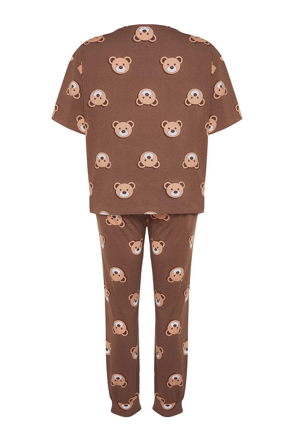 Trendyol Curve  Braunes Pyjama-Set aus Strick mit Teddybär-Muster TBBAW23AI00039