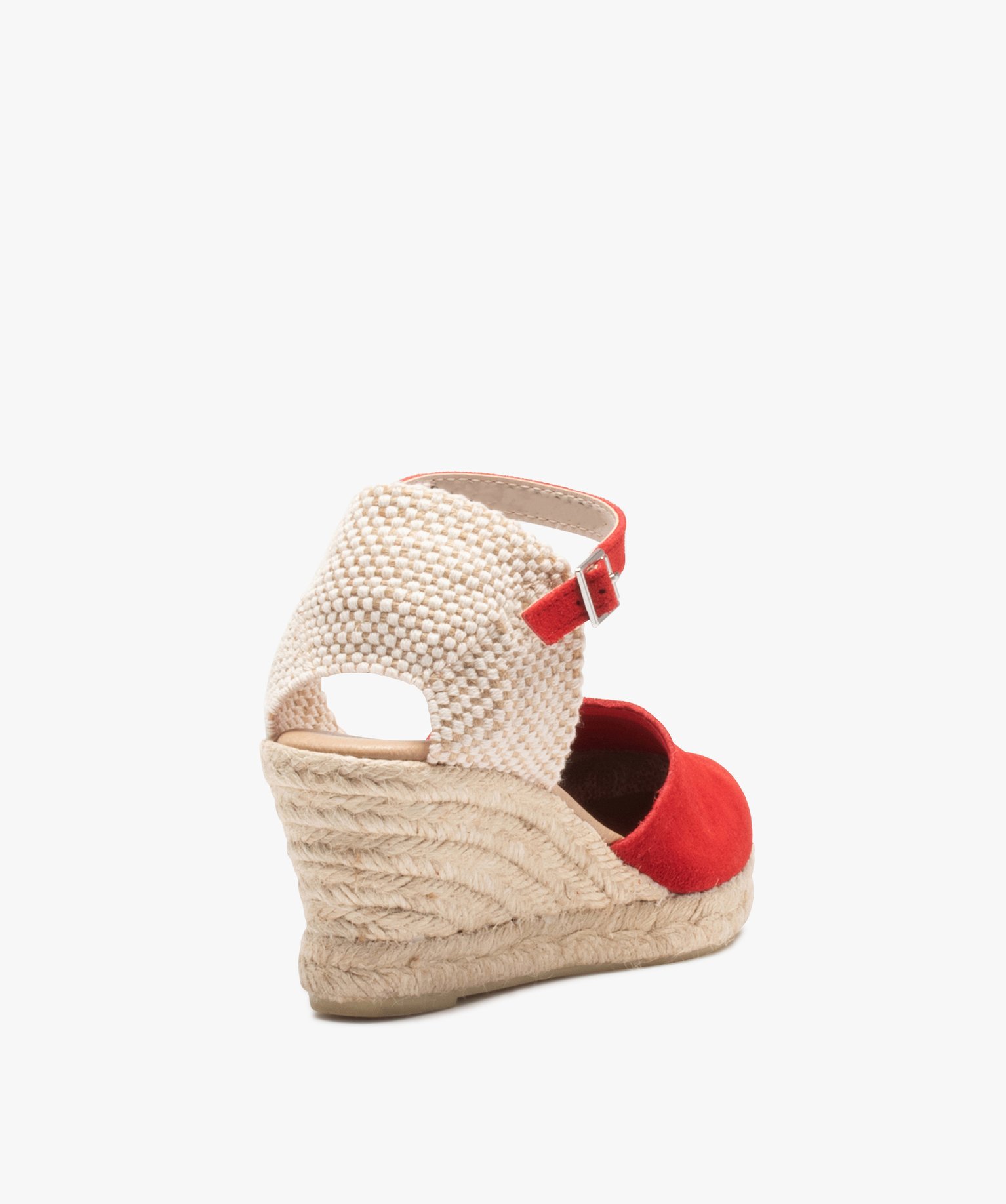 Sandales femme compensées dessus cuir uni rouge | GEMO