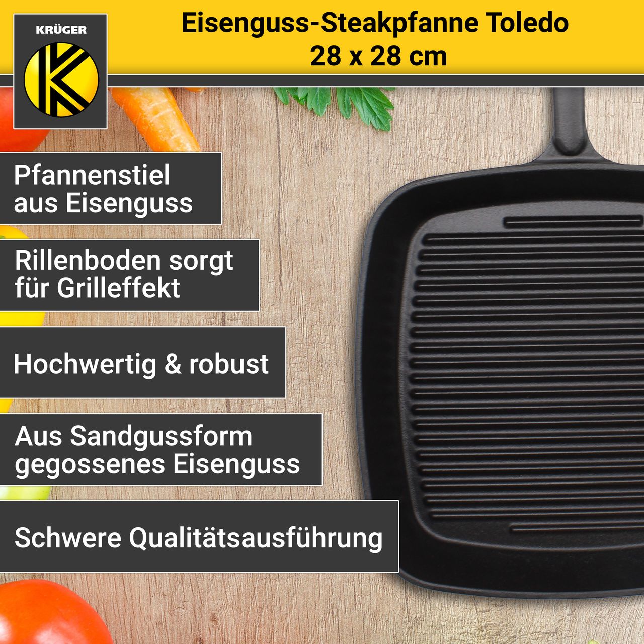 Karl Krüger Eisenguss Steakpfanne TOLEDO, 28 x 28 cm