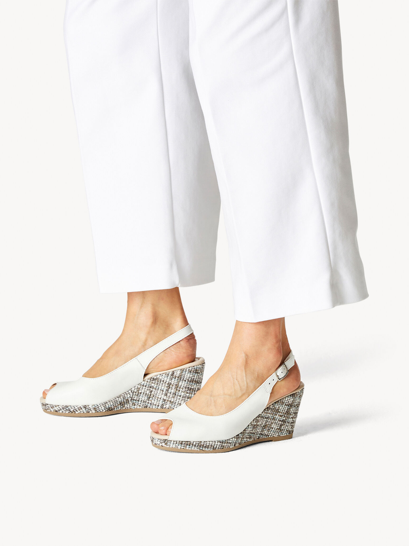 Sandale à talon en cuir - blanc