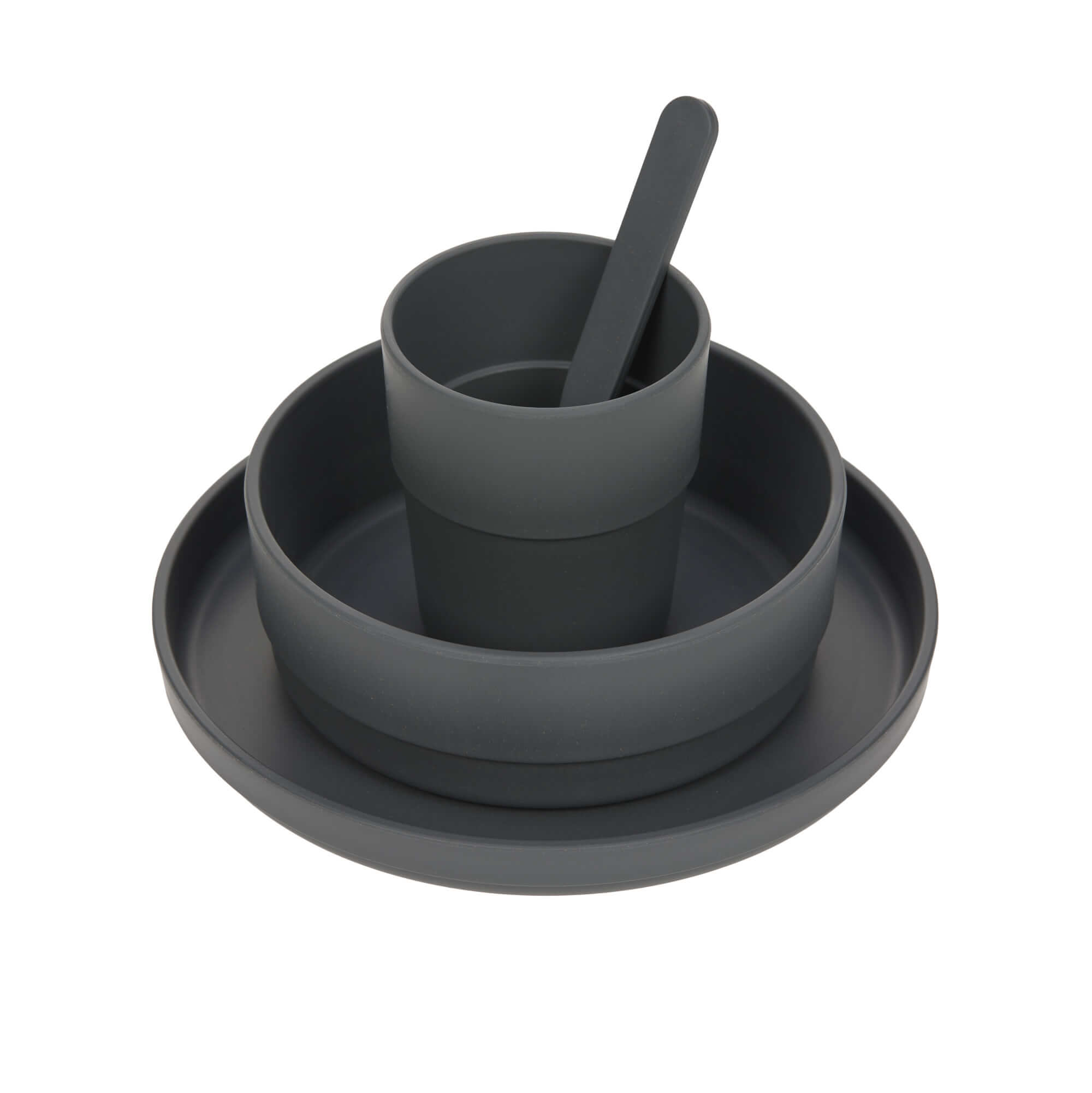 Kindergeschirr Set (Teller - Schüssel - Becher - Löffel), Uni Anthracite