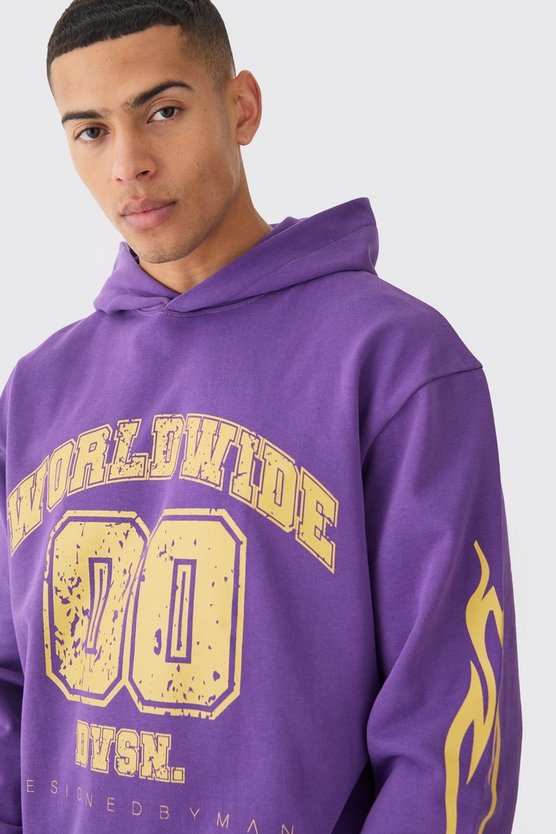 Kastiger Oversize Worldwide Hoodie im College-Stil